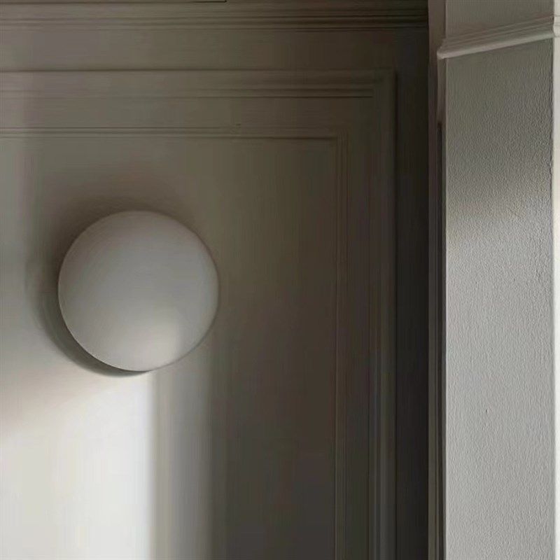 月亮奶白磨砂扁球中古法式包豪斯客厅餐厅卧室过道玄关壁灯具