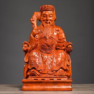 花梨木雕土地公土地婆神像摆件客厅供奉家用实木质雕刻工艺品