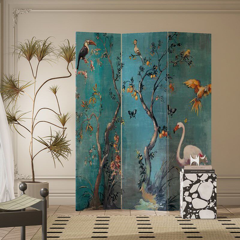 法式风景热带雨林屏风隔断房间卧室玄关装饰客厅沙发转角背景折屏