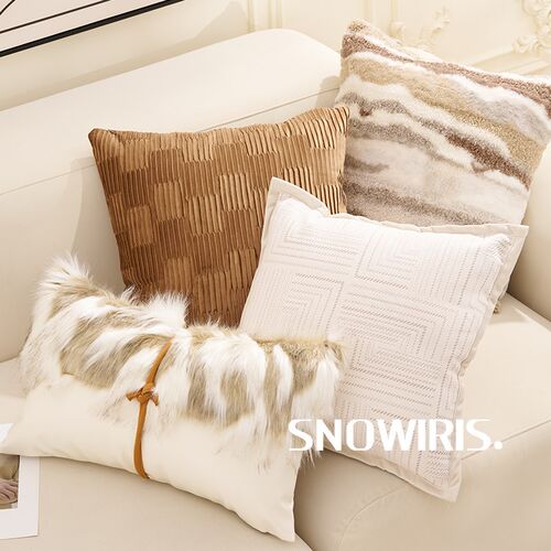 复古风抱枕套奶油色系毛绒高档样板间民宿软装四季沙发靠枕靠背垫