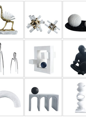 水晶大理石纹黑白抽象摆件艺术雕塑样板房间家居桌面软装饰品摆设