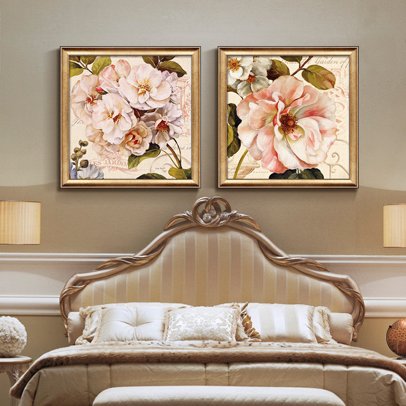 卧室床头装饰画牡丹花欧式客厅沙发背景墙画大气花卉带框挂画油画,家居饰品,现代装饰画,淘宝优惠券,粉丝福利购,淘宝优惠卷