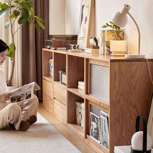 全实木书柜橡木客厅落地免安装置物柜学生家用书房自由组合储物柜