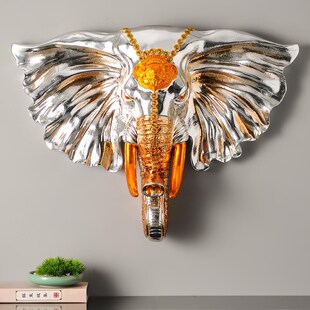 欧式 饰 大象头壁挂招财墙壁挂件客厅玄关酒吧沙发背景墙面餐厅装