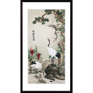 苏绣成品挂画玄关中式古典纯手工刺绣祝寿送礼花鸟松树仙鹤装饰画