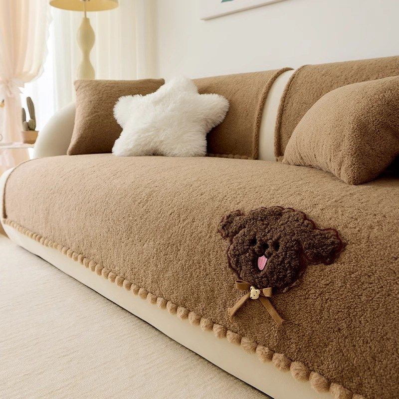 羊羔绒沙发垫秋冬坐垫2024新款垫子冬季毛绒盖布巾防滑皮沙发套罩