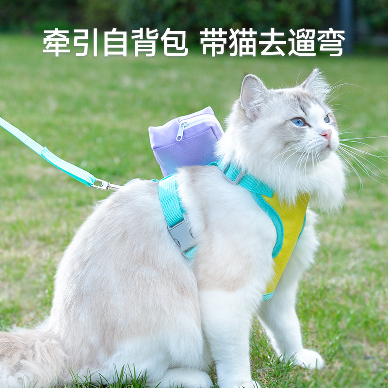 宠物撞色猫咪狗狗牵引绳网格透气背心式防挣脱宠物胸背带遛猫绳链