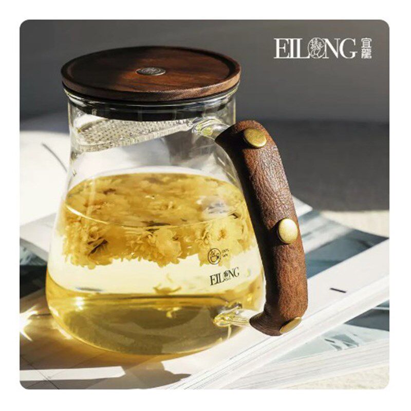 宜龙耐高温耐热朴风时尚玻璃煮茶器茶漏茶水分离过滤一体式泡茶壶