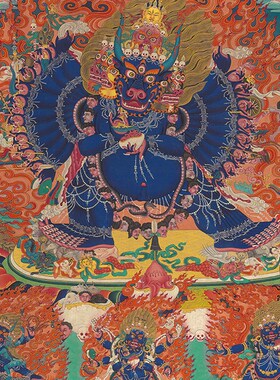 大威德金刚唐卡画像挂画客厅西藏手工装裱室内玄关装饰护法装饰画