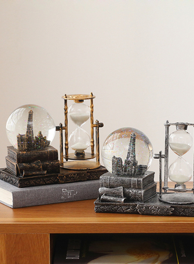 复古水晶球沙漏计时器办公室桌面房间装饰品个性酒柜客厅创意摆件