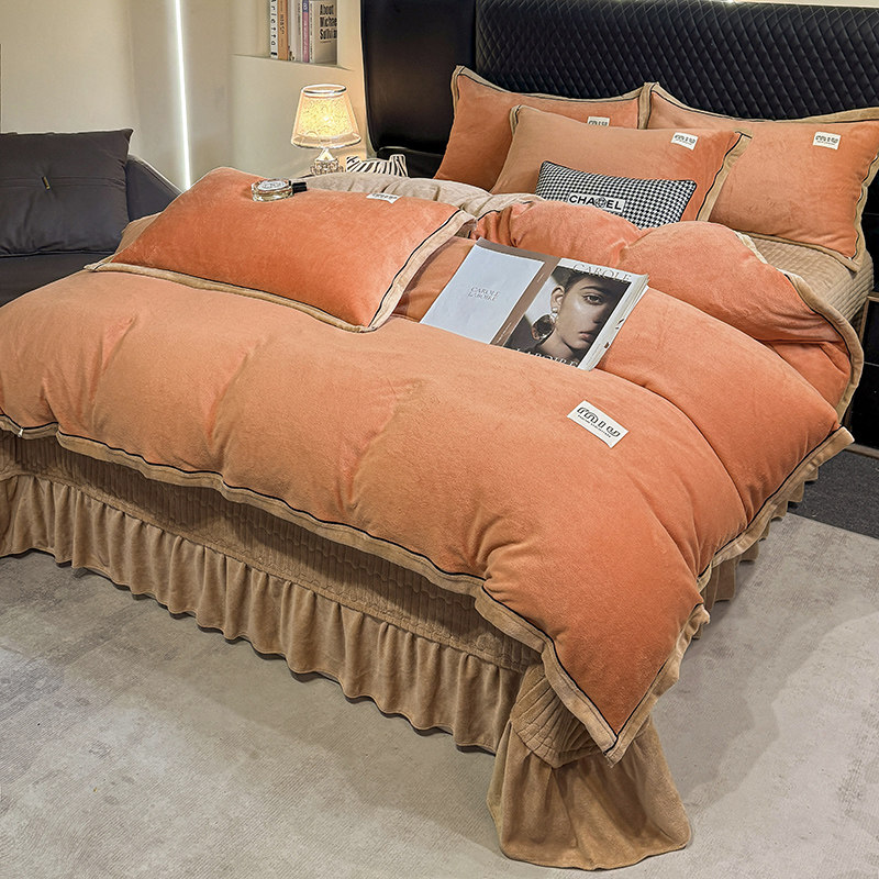 爱来伊牛奶绒四件套床盖款冬季双面加厚宝宝绒珊瑚绒被套床裙罩