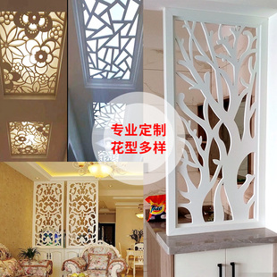 PVC花格吊顶镂空雕花板隔断玄关回纹线条实木中式棚顶装饰背景墙