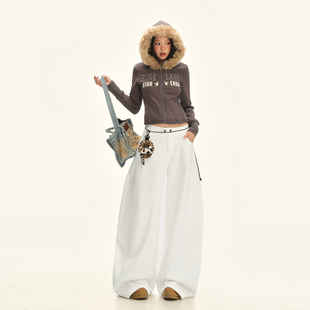 JWUW松弛感慵懒褶裥阔腿裤秋冬款宽松弯刀裤垂感休闲裤