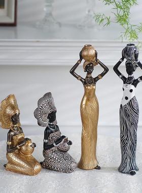 复古非洲人物黑人妇女摆件家居装饰客厅酒柜电视柜玄关树脂工艺品
