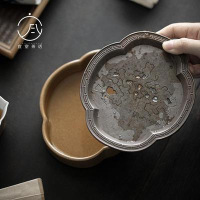 宜室茶话 复古黄铜做旧太湖石壶承 文人茶器高足干泡盘蓄水茶盘