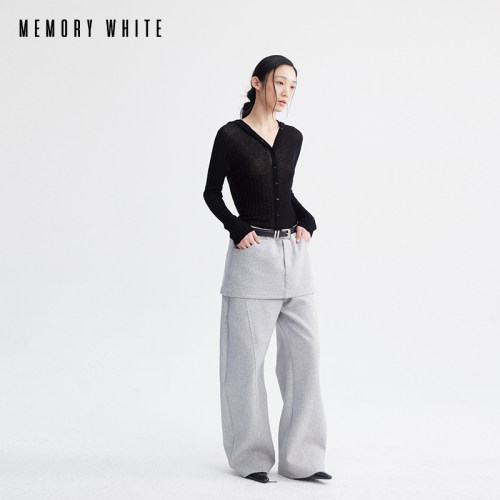 MEMORY WHITE 层次感叠穿极简风假两件天丝空气层阔腿休闲长裤女