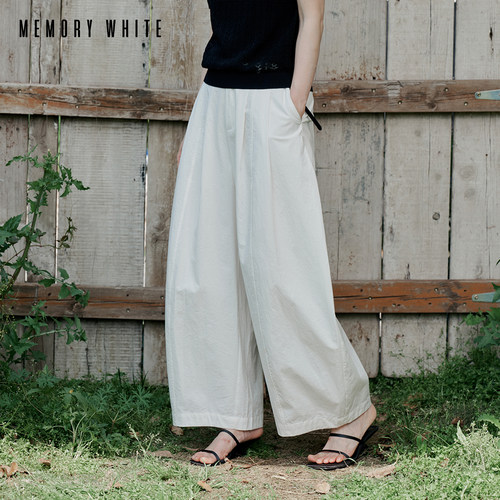 MEMORYWHITE 法式棉质凉感叠褶宽松百搭显瘦阔腿裤女