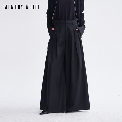 MEMORY WHITE 设计师款山本风大褶裥设计垂感拖地宽松阔腿西裤女
