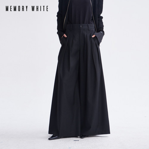 MEMORY WHITE 设计师款山本风大褶裥设计垂感拖地宽松阔腿西裤女