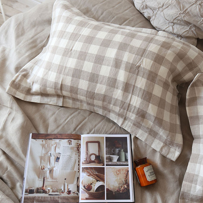 订单剩余  纯亚麻格纹枕套全麻枕头皮吸汗透气信封枕不含芯单只价