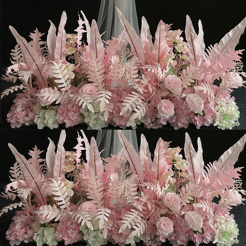 婚庆地排花婚礼场景装饰花排花艺加高加密路引花点花成品t台花