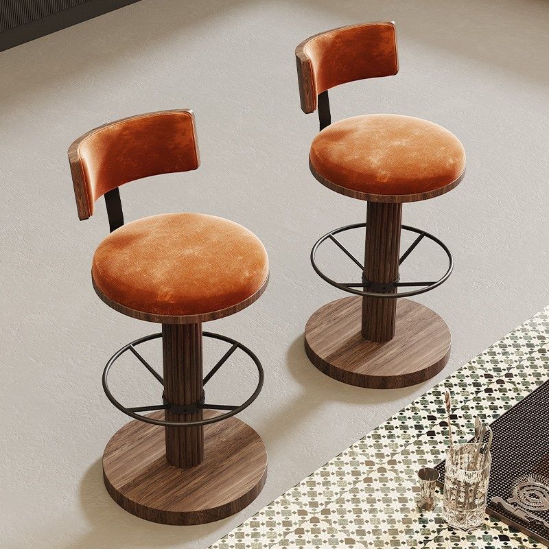 复古实木靠背吧台椅家用岛台椅前台酒店高椅子酒吧高脚凳会所吧椅