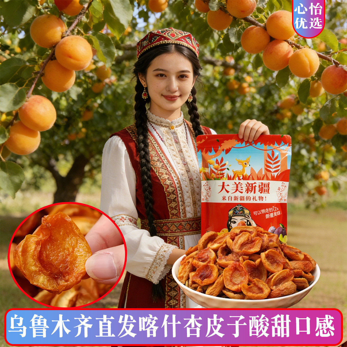 新疆喀什杏皮子无核杏干零食果干自然晾干酸甜大杏肉果脯500g特产