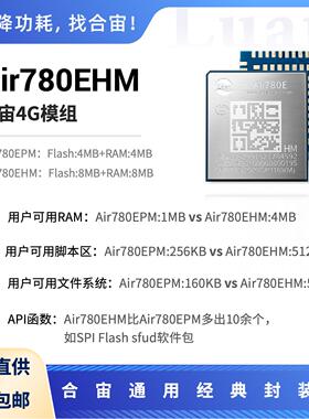 合宙Air780EHM 更大RAM 比Air780EPM支持更多LuatOS API功能函数