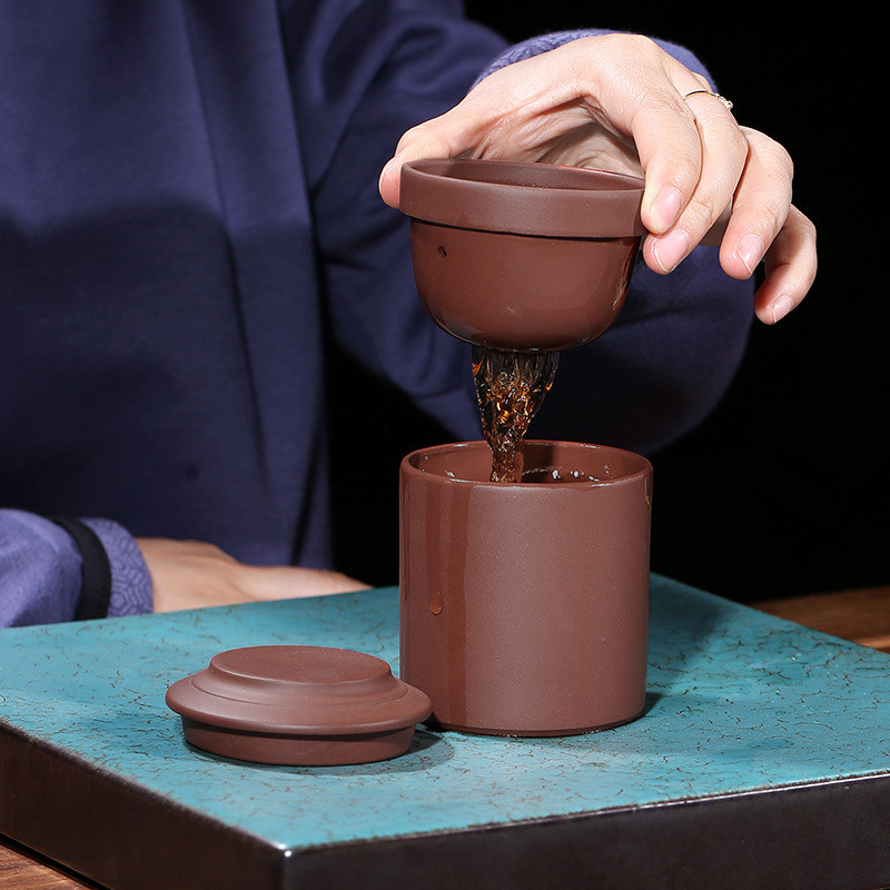 紫砂杯女士款小号男士泡茶杯茶水分离带盖内胆过滤办公室陶瓷杯子