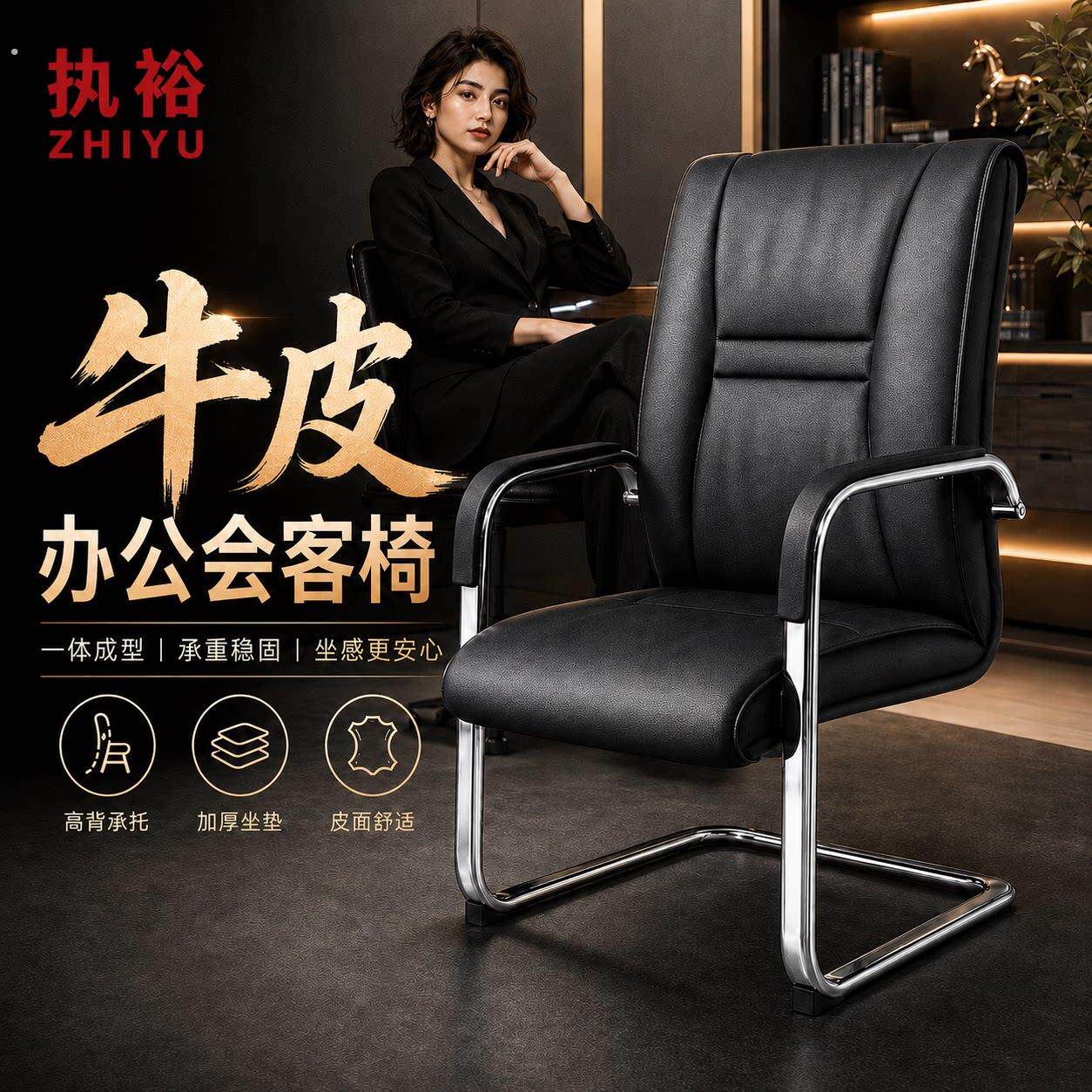 办公椅靠背椅电脑椅久坐会议皮质椅舒适麻将椅家用皮椅弓形椅椅子