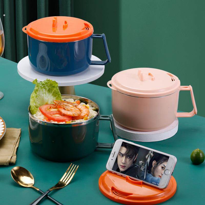 304不锈钢泡面碗杯带盖大号学生宿舍可沥水饭盒方便面碗泡面杯