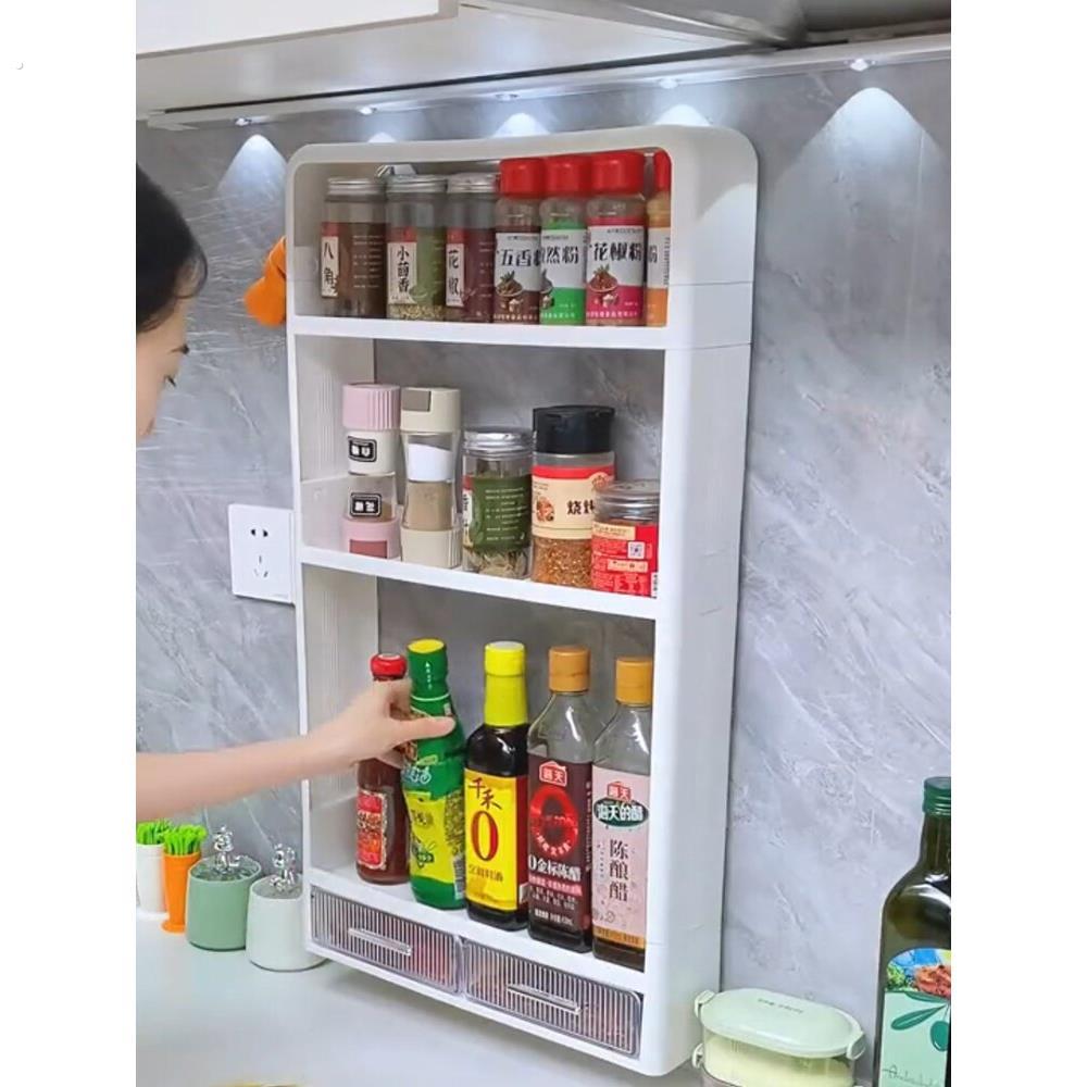 壁挂式免打孔厨房置物架收纳架子放杂物挂墙上多功能调味品整理架