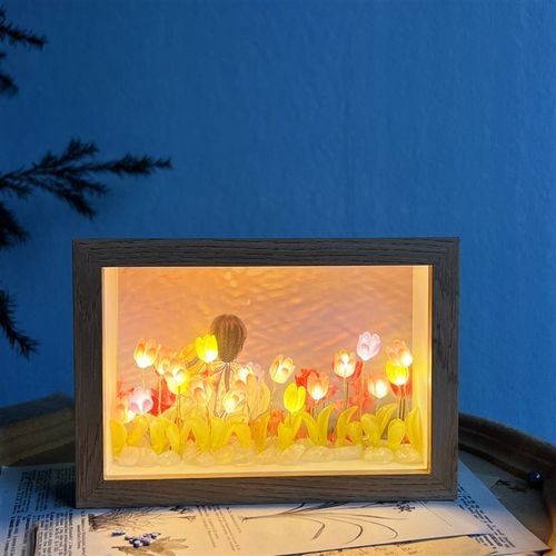 小夜灯郁金香小夜灯DIY发光摆件相框手工创意礼品相框母亲节活动