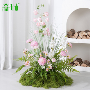 仿真花艺造景紫色花园室内花卉布置芦苇角落橱窗花丛美化摆件花束