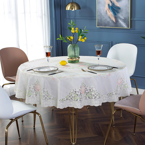 桌布欧式防水防油防烫免洗酒店饭店家用圆形大圆桌餐桌布台布布艺