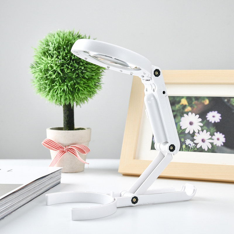 5倍11倍高倍带LED灯台式放大镜可折叠手持放大镜阅读维修usb接口