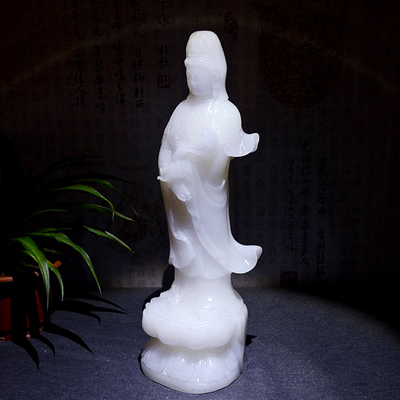 白玉观音摆件天然阿富汗玉石工艺品