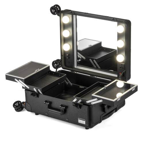 SUNMETIC 21寸专业带灯拉杆化妆箱 多层万向轮镜子LED跟妆工具箱