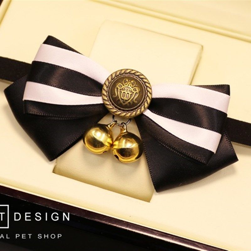 小色猫 宠物饰品手工猫咪狗狗领结泰迪比熊铃铛蝴蝶结挂牌项圈