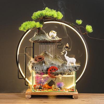 招财创意循环流水玻璃鱼缸客厅电视柜装饰家居摆件乔迁新居送礼