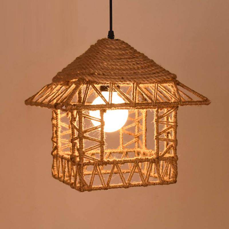 麻绳鸟巢吊灯手工书房茶楼灯具编制田园儿童小屋子厅过道吊灯,家装灯饰光源,智能吊灯,淘宝优惠券,粉丝福利购,淘宝优惠卷