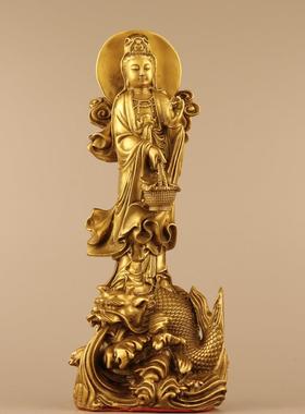 黄铜提篮铜观音佛像 吉祥礼品工艺摆件 家居装饰供奉铜摆件
