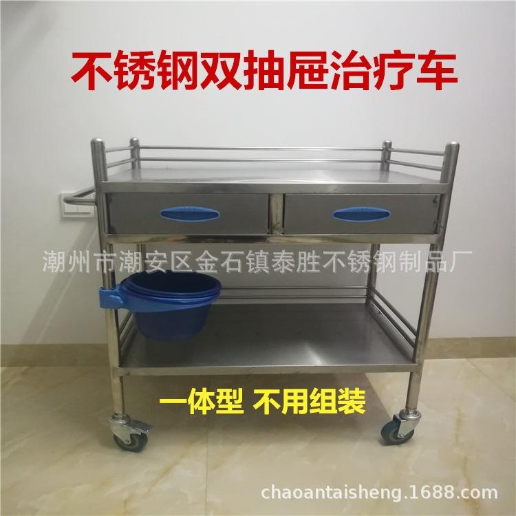 加厚大号双层双抽屉器械车 带塑料垃圾桶 带刹车轮可移动推车
