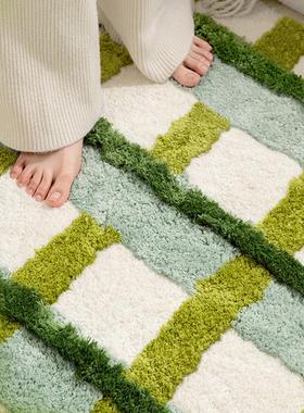 绿色田园地毯小清新少女儿童房间卧室床边毯毛绒防滑客厅植绒地垫