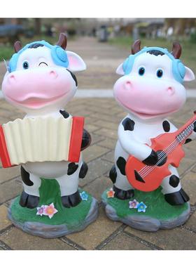 卡通音乐奶牛雕塑玻璃钢树脂落地摆件装饰庭院幼儿园花园摆设包邮