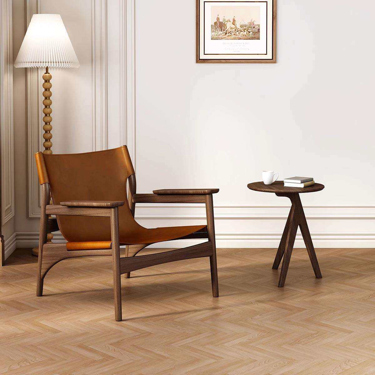 北欧单人沙发椅马鞍皮设计师靠背椅家用阳台休闲椅轻奢躺椅高靠背