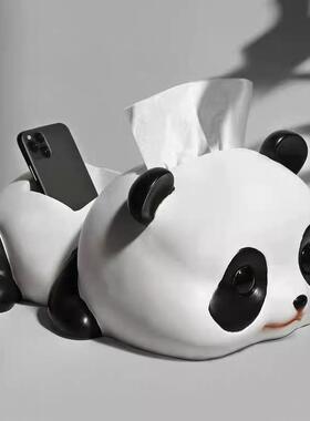 ins 创意熊猫抽纸巾盒摆件钥匙收纳客厅餐桌面家居装饰品北欧可爱