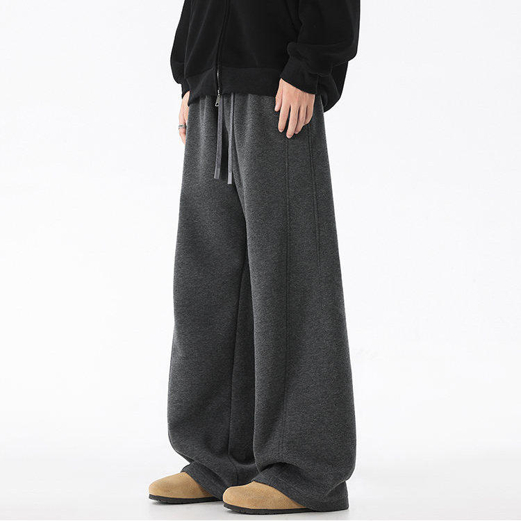 轩罕深灰色弯刀裤男款冬装阔腿垂感廓形美式慵懒松弛感休闲长裤子,男装,卫裤,淘宝优惠券,粉丝福利购,淘宝优惠卷