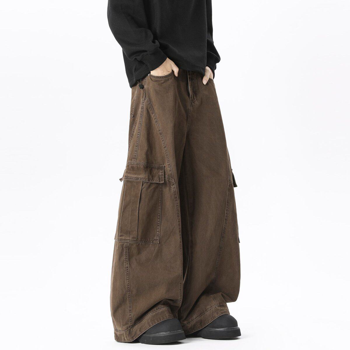 轩罕美式工装裤男款新款大码加绒阔腿多口袋重磅宽松加厚棕色裤子,男装,休闲裤,淘宝优惠券,粉丝福利购,淘宝优惠卷