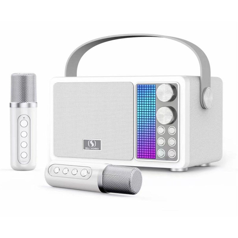 新款手提蓝牙音箱YS603双无线麦克风户外便携RGB插卡音响手机K歌